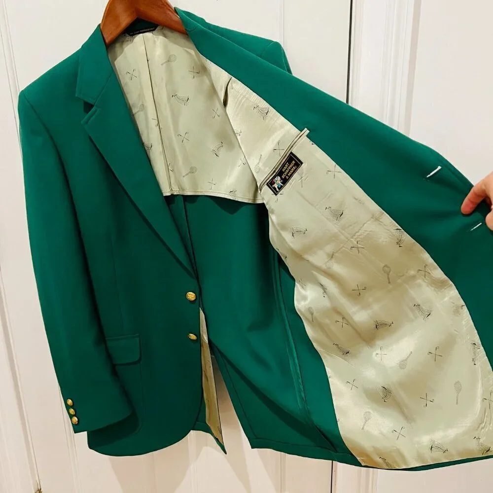 Vintage Hart Schaffner Marx USA Gold Button Sport Coat Suit Blazer 44 R Green